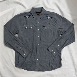 Howler Brothers Crosscut Deluxe Men’s Medium Gray Floral Embroidered Shirt Pearl